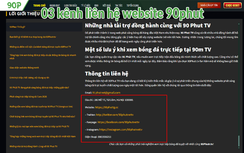 03 kênh liên hệ website 90phut